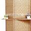 Freestanding Brown Wood Woven Rattan Room Divider 4 Panel Screen