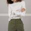 Custom Ribbed Long Sleeve Gym Fitness T-Shirt Female Workout Sportswear Yoga Top Basic Crew Neck Pullover Shirt For Women