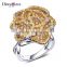 Top Seller Big Rose Flower 2-Tone Plated Bridal Jewelry Cubic Zirconia CZ Luxury Ring