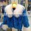 factory price rex rabbit fur coat with tibet lamb fur collar
