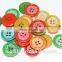 4 Holes Fancy DTM Red, Blue, Green, Yellow, Orange Natural Corozo Nut Logo, Figure Engraved on Buttons