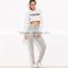 High-Waist Drawstring Gray Knitted Sweater Ribbed Stripes Side Seam Casual Sport Women Trousers