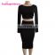 Fashion Long Sleeve Tops Black Backless Midi Bodycon Sexy Women Party Dress