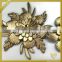 Fancy lace fabric gold flower leather lace trimming for garment decoration FLL-028