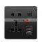 EU Standard Outlet Panel, 5V 2.1A Dual USB Charger Port, Switch Control 13A Global Universal 5 Hole USB Wall Power Socket