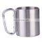 Outdoor Stainless Steel Cup Mug with Foldable Self-Lock Carabiner Handle Portable Folding Handle Cup for Camping