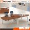 Modern office furniture walnut veneer long meeting conference room table with collecting line box design