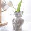 Wholesale Nordic Ceramic Vase White Human Face Sculpture Art  Matte Adornos Ceramic Flower Vase Home Decor