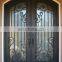 Fancy French Double Entry Security Arched Top Craftsmanship Scrolls Design Exterior Wrought Iron Front Door With Glass