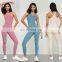 Asymmetrical Padded Workout Tank Tops Custom Yoga Sets High Waist Yoga Pockets Leggings 80nylon 20spandex