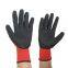 Black nylon polyester liner coated black wrinkle latex grip safety construction working hand gloves