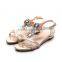 2016 Ladies fashion flat sandal shoes summer new fancy rhinestone t-strap lady flat sandals