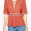 Fashion design lady blouse short sleeve kimono Red blouse 2015