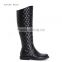 Elegant women knee high perfect stitching flat boots with gun buckle