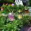 Hanging colorful flicker led solar garden light frosted glass jar