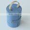 blue cylinder PU leather jewelry storage box with handle