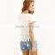 Ladies Casual Shirt New Arrival Cute 2018 Summer Style Women Top White Crew Neck Short Sleeve Tassel Hem Blouse