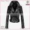 China coat manufacturer modern sexy black women leather jacket