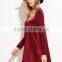 Red Velvet Backless Long Sleeve Shift Dress 100% Cotton Casual Sexy Back Hole Dress