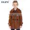 ELPA Tan wool long slim fit winter overcoat with removable cap for boy