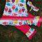 2016 new hot girls owl hot pink capri set outfits with matching necklace and bow