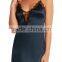 Midnight-Blue Stretch-Silk Satin Sexy Lingerie Sleepwear in Slim Fit for Women