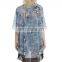 Stylish Modern Cute Blue Printed Kimono With Black Fringe Long cardigan Along The Hem blouse