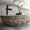 China Beige Travertine Bathroom Vessel Oval Sink Natural StoneWash Basin
