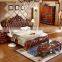 European style Luxury leather bed Antique design Solid wood king size bed