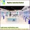 New design 12*8feet wood glass cell phone accessories kiosk with LED lights cell phone display table