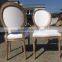 Wooden antique white fabric oval back wedding event chair for sale