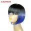 Short Hair Wig Straight Black Root Blue Ombre Synthetic Bob Lace Front Wigs for Women