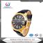 fashion black dial leather strap gold case sport watch