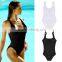 Lady Swimsuit Side Cut Out Backless Strappy Shoulder One Piece Monokini Swimwear