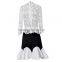 High collar long sleeve Knee length white lace dress