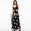 Ladies Summer Sleeveless Classic Floral Print Deep V-neck Back Open Sexy Halt Fitted Long Sexy Split Maxi Dress