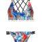 ladies fashion print and cross strap bikini