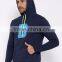 Navy Blue Man Hooded Sweatshirt Customize Front Kangaroo Pocket Fleece Lined 80% Cotton 20% Polyester Fabric Material Hoodies