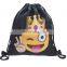 Large Smile Face Printed Black Foldable Emoji Drawstring Backpack