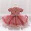 2020 New Embroidery Pearl Short Sleeve Design Party Baby Girls Dress Birthday Party Kids Frock