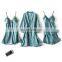 Summer four-piece sling, pajamas home service simulation silk stretch women satin pajamas sleepwear set/