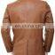 Мужской кожаный блазер бежевого цвета в стилистике slim fit