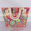 Custom Flower Pattern Beach Bag Cotton Canvas Beach Bag With Rope Handle