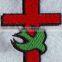 New using embroidery machine sew out Cross with dove 100%embroidery patches for sale.