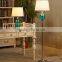 hot sale electric chrome base teal glass table lamp with beige barrel linen shade for reading CE SAA