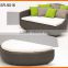 Sectional Wicker Daybed Round Rattan Sunbed WIth Footstool
