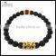 8MM Black Obsidian Stone Bracelet Elastic Jewelry with IP Gold Stainless Steel Charms