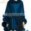 Ladies New Style Winter Wholesale Cashmere Poncho With Rabbit Fur Poncho