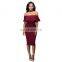 Europe And America Fashion Off Shoulder Pure Color One-Piece Dress