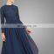 China OEM Service Muslim Women Prom Maxi Dress Navy Blue Elegant Islamic Chiffon Abaya